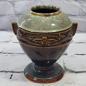 Mid Century Hull Art Pottery Vase Green Glaze Tab Handle Urn Vase 1950's